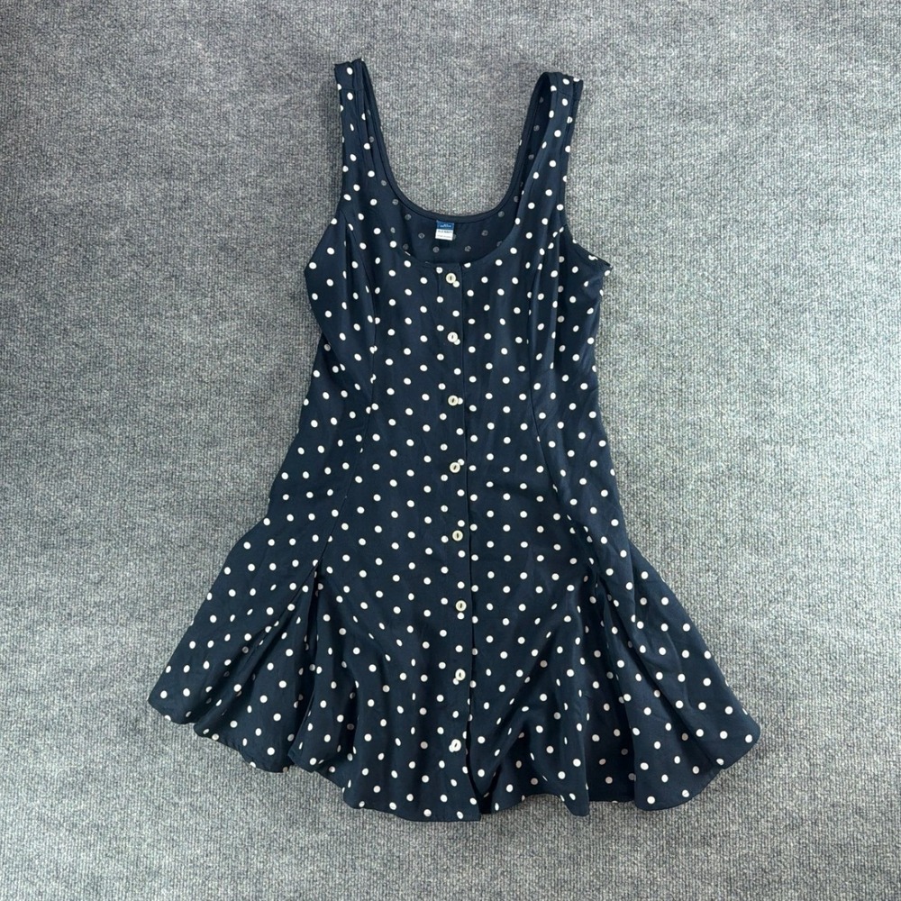 Old Navy Polka Dot Button Front Fit Flare Dress Navy Blue White XS Petite Summer